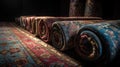 Rolled Persian carpets on a Dark Background Royalty Free Stock Photo