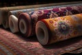 Rolled Persian carpets on a Dark Background Royalty Free Stock Photo