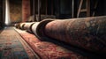 Rolled Persian carpets on a Dark Background Royalty Free Stock Photo