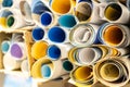 Rolled Poster Paper Stack With Color Print Design Background Royalty Free Stock Photo