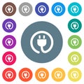 Rolled power cord flat white icons on round color backgrounds