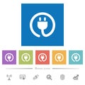 Rolled power cord flat white icons in square backgrounds