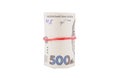 Rolled into a roll of 500 hryvnia isolated on a white background.