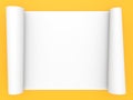 Rolled roll of white paper on a yellow background.