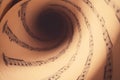 Rolled sheet with music notes as background Royalty Free Stock Photo