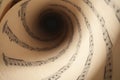 Rolled sheet with music notes as background Royalty Free Stock Photo