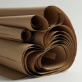 Rolled sheets of brown craft paper are stacked together, creating a layered and Royalty Free Stock Photo