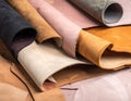 Pieces of the colored leathers. raw materials for manufacture Royalty Free Stock Photo