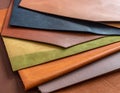 Pieces of the colored leathers. raw materials for manufacture Royalty Free Stock Photo