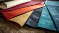 Pieces of the colored leathers. raw materials for manufacture Royalty Free Stock Photo