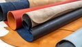 Pieces of the colored leathers. raw materials for manufacture Royalty Free Stock Photo