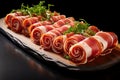 Rolled sliced jamon. Generate Ai Royalty Free Stock Photo