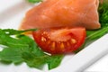Rolled smoked salmon platter. Royalty Free Stock Photo