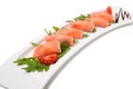 Rolled smoked salmon platter. Royalty Free Stock Photo