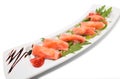 Rolled smoked salmon platter. Royalty Free Stock Photo