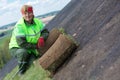 Rolled sod grass turf for new lawn installation Royalty Free Stock Photo