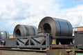 Rolled steel coil on on a freight train