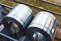 Rolled steel coil on on a freight train