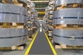 Rolled steel coil, Plate, Sheet, storage in coil center warehouse Royalty Free Stock Photo