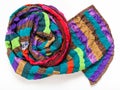 Rolled stitched patchwork scarf from silk bands