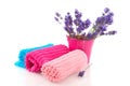 Rolled towels with lavender sprigs Royalty Free Stock Photo