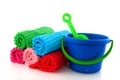 Rolled towels and playset Royalty Free Stock Photo