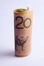 Rolled up Australian 20 dollar note Royalty Free Stock Photo