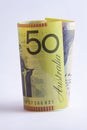 Rolled up Australian 50 dollar note Royalty Free Stock Photo