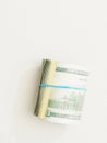 Rolled up dollar bills on a white background. Royalty Free Stock Photo