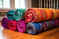 rolled up finished indian saris in vibrant colors Royalty Free Stock Photo