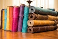 rolled up luxurious leather hides in various colors