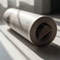 Rolled up newspaper with sunlight casting shadows Royalty Free Stock Photo