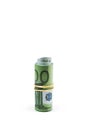 Rolled up one hundred euro bills on white. Roll of Europe paper currency Royalty Free Stock Photo