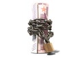 Rolled Up And Shackled Euro Notes Standing Royalty Free Stock Photo