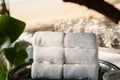 Rolled up white beach towel Royalty Free Stock Photo