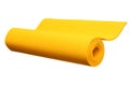 Rolled up yellow yoga mat isolated on white background. Royalty Free Stock Photo