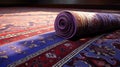 Rolled woven Persian rug carpet fabric surface