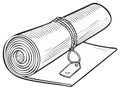 Rolled Yoga Mat with Tag and Rope Binding, Black and White Illustration Royalty Free Stock Photo