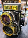 Rollei flex camera, 1920, 75, Jahre Rollel, 1995 from Germany, vintage, old film cameras and lenses placed in the camera shop