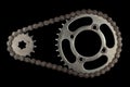 Roller chains with sprockets for motorcycles Royalty Free Stock Photo