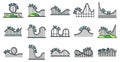 Roller coaster amusement icons set vector color