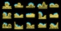 Roller coaster amusement icons set vector neon