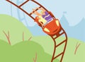 Roller Coaster amusement park super extreme ride, flat vector illustration. Royalty Free Stock Photo