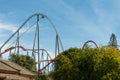 PORT AVENTURA, SPAIN - october, 31,2021. Attractions Shambhala and Dragon Khan in the theme park Port Aventura in city Royalty Free Stock Photo