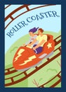 Roller coaster banner or poster for social media, flat vector illustration.