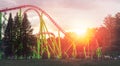 Roller coaster in the central atractions park at the evening time