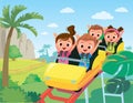 Roller-coaster. Children ride on roller-coaster in amusement park Royalty Free Stock Photo