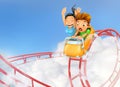 Roller coaster in the clouds, vector background Royalty Free Stock Photo