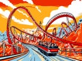 A Roller Coaster With People On It - Red roller coaster ride at fairground theme park Royalty Free Stock Photo