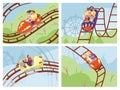 Roller coaster poster set in flat vector illustration on colored background. Royalty Free Stock Photo